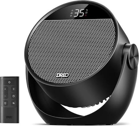 Petit chauffage soufflant céramique Dreo Atom 320 noir avec tête inclinable et écran de température